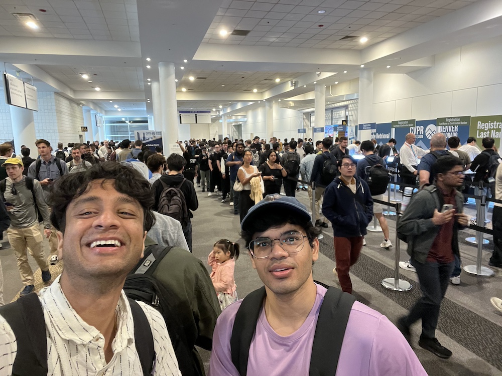 Me and my labmate at CVPR badge registration.